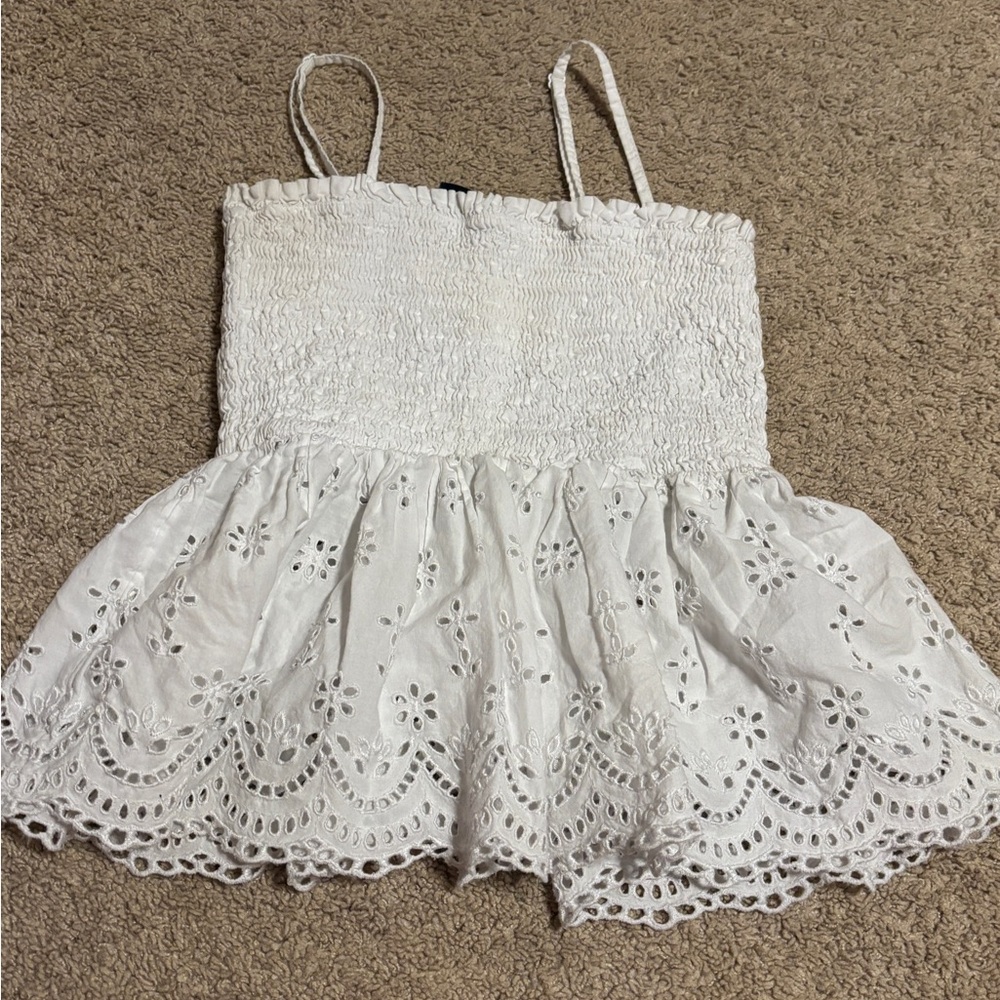 American Eagle Outfitters White Smocked Eyelet Tank